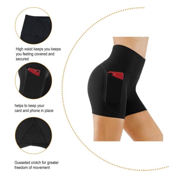 Premium High-Waisted Yoga Shorts with Pockets - THE GYM PEOPLE (Black) - Image 3